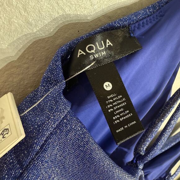Aqua Swim Blue Metallic Twist Front Bikini Swim Top Sz M NWT - Picture 3 of 9